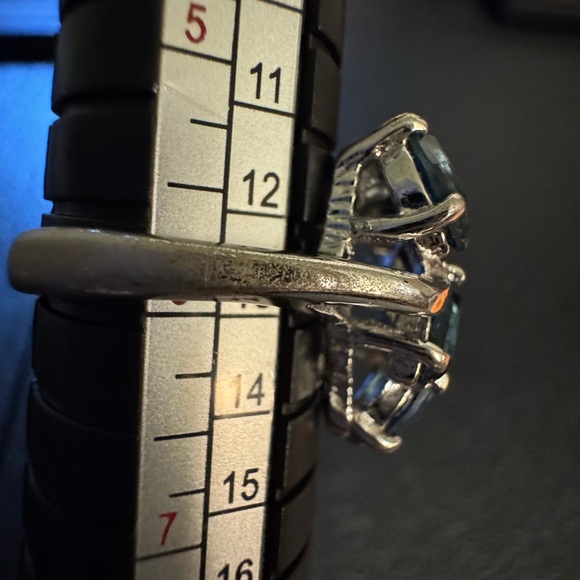 Silver tone blue and clear stones ring sz 6 - Picture 6 of 16